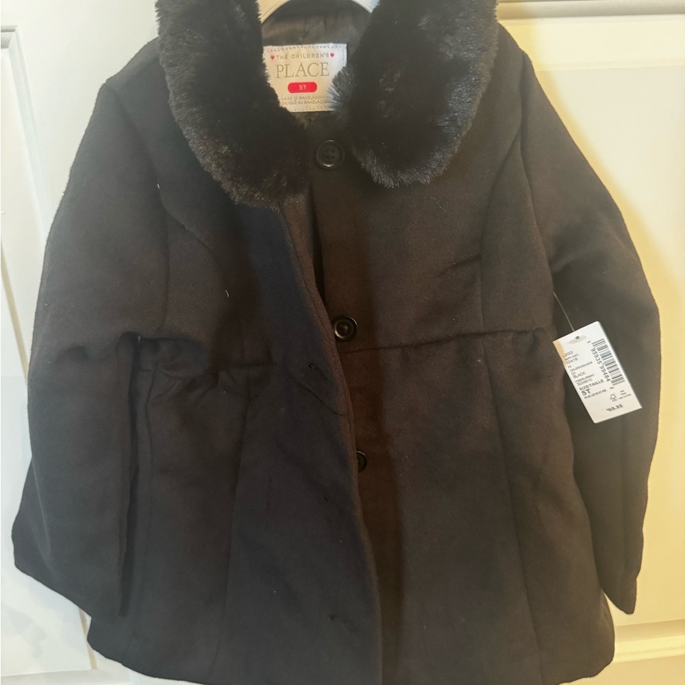 The Children's Place Black Coat with Faux Fur Collar